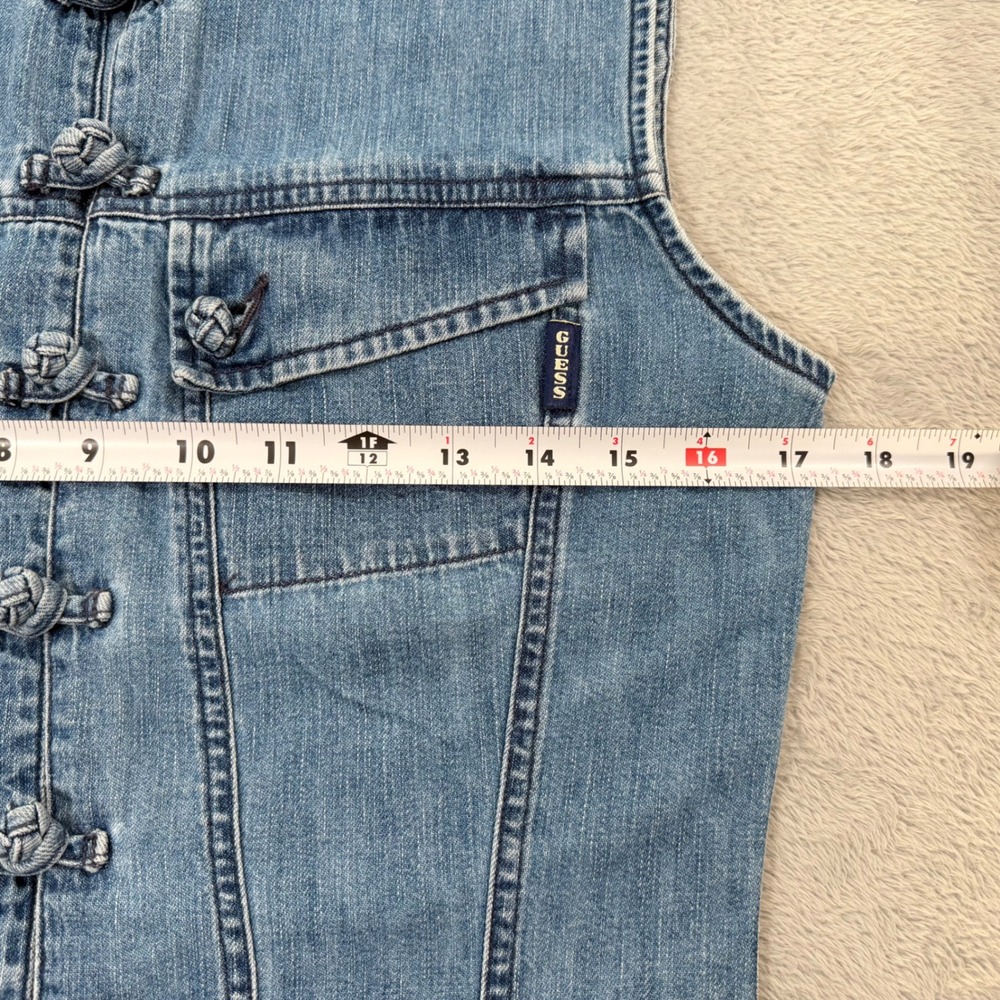 VTG Guess Jeans USA Denim Vest Indigo Frog Knot Button Mandarin Collar Retro 90s - Picture 9 of 9